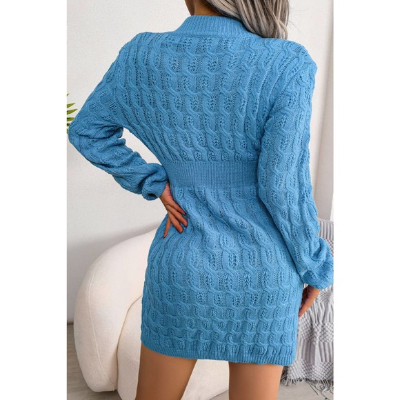 Cable-Knit Long Sleeve Mini Sweater Dress - Picture 2 of 9